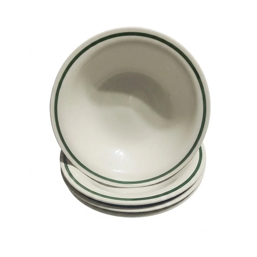 Mount Clemens Pottery Cream Green Band Soup Cereal Bowls Dinerware Set of 4